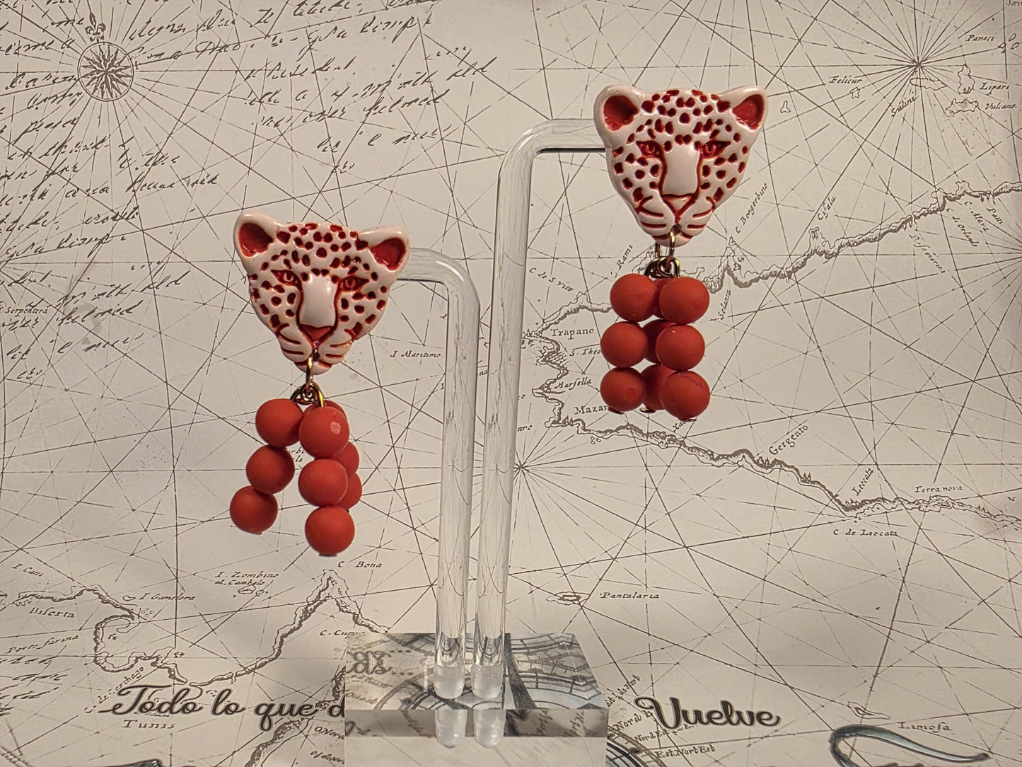 Pendientes LEOPARDO ROSA CLARO-ROJO
